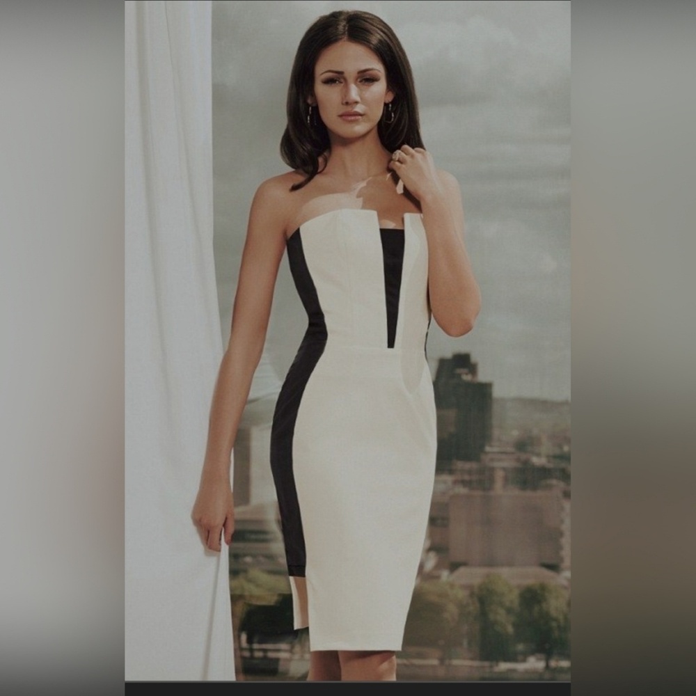 Celebrity Inspired 1-piece Black Contrast Slip-on Bodycon Dress